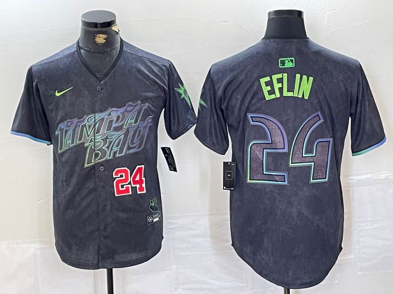 Men Tampa Bay Rays 24 Eflin Black City Edition Nike 2024 MLB Jersey style 3